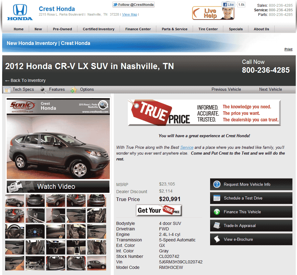 Crest Honda Nashville >> 2012 Honda CR-V Real Dealer Prices - Free - CostHelper.com Crest Honda Nashville >> 2012 Honda CR-V Real Dealer Prices - Free - CostHelper.com