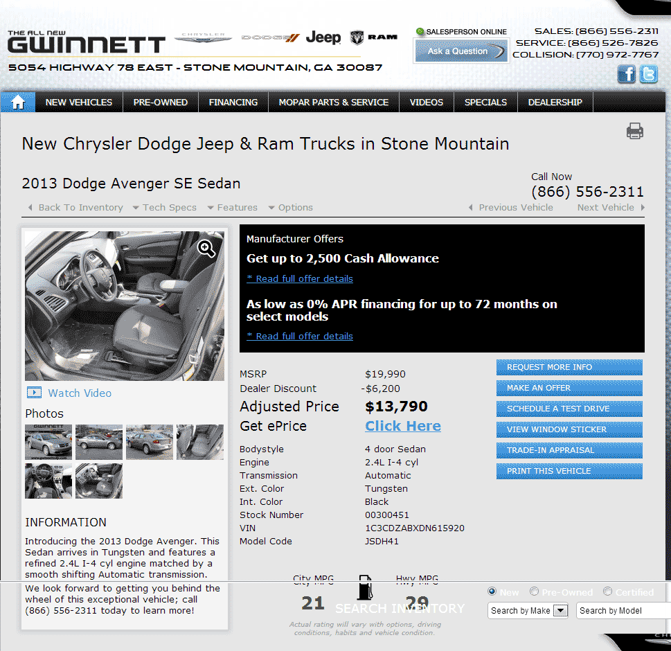 2013 Dodge Avenger Real Dealer Prices - Free - CostHelper.com